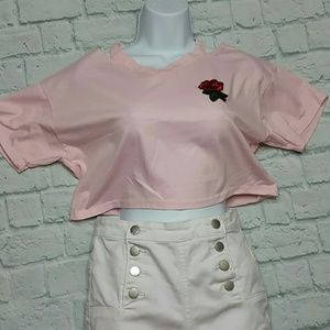 Cropped Pink Tee with 🌹
